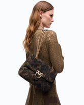 Love Bag Puff medium crossbody bag in suede with camouflage print and jewel buckle - Military Green | Pinko
