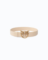 Love Birds high leather belt 4cm - Beige | Pinko