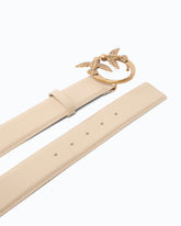 Love Birds high leather belt 4cm - Beige | Pinko