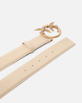 Love Birds high leather belt 4cm - Beige | Pinko