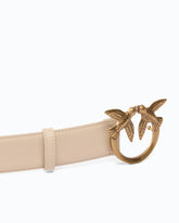 Love Birds high leather belt 4cm - Beige | Pinko