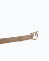 Leather belt with matte Love Birds buckle - Beige | Pinko