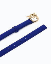 Suede belt with Love Birds buckle, 2 cm - Dark Blue | Pinko