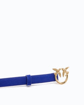 Suede belt with Love Birds buckle, 2 cm - Dark Blue | Pinko