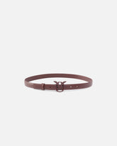 Thin colour-block Love Birds leather belt 2cm - Burgundy | Pinko