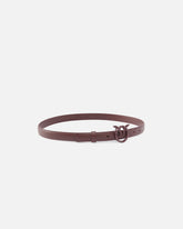 Thin colour-block Love Birds leather belt 2cm - Burgundy | Pinko
