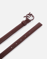 Thin colour-block Love Birds leather belt 2cm - Burgundy | Pinko