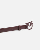 Thin colour-block Love Birds leather belt 2cm - Burgundy | Pinko