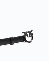 Schmaler Ledergürtel Love Birds Color-Block-Optik 2cm - Schwarz | Pinko