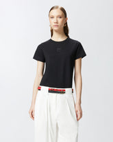 Short-sleeved T-shirt with embroidered logo - Black | Pinko