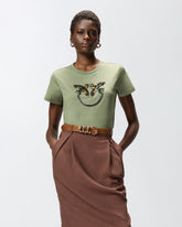 T-shirt with Love Birds jewel maxi embroidery - Green | Pinko