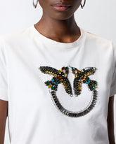 T-shirt with Love Birds jewel maxi embroidery - White | Pinko