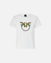 T-shirt with Love Birds jewel maxi embroidery - White | Pinko
