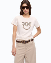 T-shirt with bejewelled Love Birds logo - Beige | Pinko