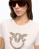 T-shirt with bejewelled Love Birds logo - Beige | Pinko