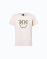 T-shirt with bejewelled Love Birds logo - Beige | Pinko