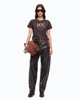 T-shirt with bejewelled Love Birds logo - Brown | Pinko