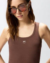 Tanktop mit goldener Applikation Love Birds - Braun | Pinko