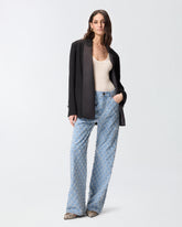 Wide-leg jeans with diamond and rhinestone motif - | Pinko