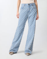 Wide-leg jeans with diamond and rhinestone motif - | Pinko