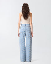 Wide-leg jeans with diamond and rhinestone motif - | Pinko