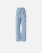 Wide-leg jeans with diamond and rhinestone motif - | Pinko