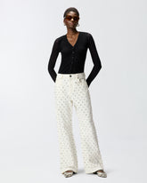 Wide-Leg-Jeans mit Rautenmuster und Strass - | Pinko