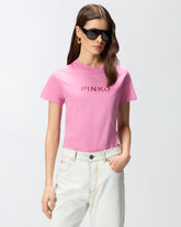T-shirt with PINKO logo embroidery - Pink | Pinko