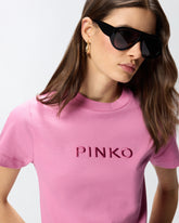 T-shirt with PINKO logo embroidery - Pink | Pinko