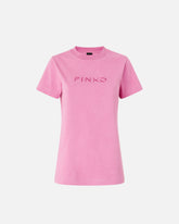 T-shirt with PINKO logo embroidery - Pink | Pinko
