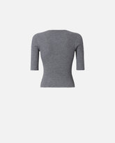 Short-sleeved wool sweater with logo - | Pinko