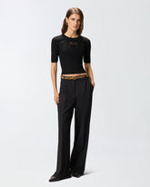 Short-sleeved wool sweater with logo - | Pinko