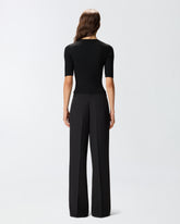 Short-sleeved wool sweater with logo - | Pinko