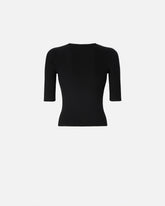 Short-sleeved wool sweater with logo - | Pinko