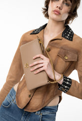 Horizontal Flat Bag aus Leder - Beige | Pinko