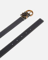Tumbled leather belt with Love Birds detail, 2.5 cm - | Pinko