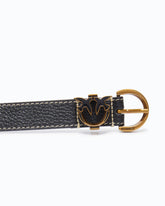 Tumbled leather belt with Love Birds detail, 2.5 cm - | Pinko