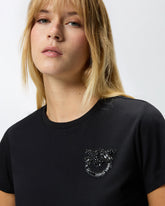 T-Shirt mit Logo-Stickerei Love Birds mit Kristallen - | Pinko