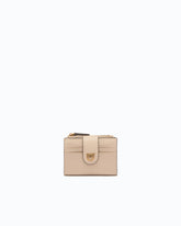 Small smooth leather wallet with logo - Beige | Pinko