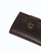 Small smooth leather wallet with logo - Brown | Pinko