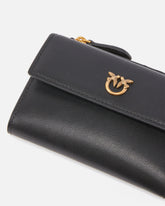 Compact small wallet in smooth leather with logo - Black | Pinko