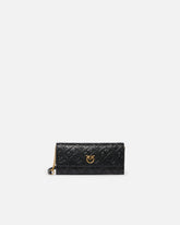 Rectangular Monogram leather wallet with strap - | Pinko
