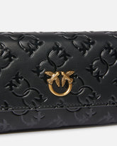 Rectangular Monogram leather wallet with strap - | Pinko