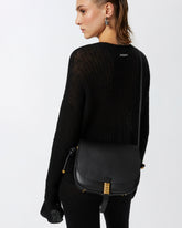 Large leather crossbody bag with knots - Black | Pinko