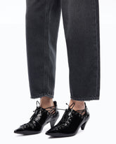 Balloon-fit jeans with leather-effect inserts - | Pinko