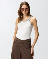 Ribbed top with bejewelled embellishment - | Pinko