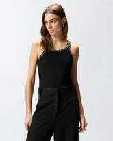 Ribbed top with bejewelled embellishment - | Pinko