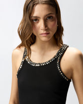 Ribbed top with bejewelled embellishment - | Pinko