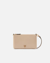 Flache Clutch aus Leder mit Logo Love Birds - Beige | Pinko