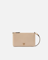 Flache Clutch aus Leder mit Logo Love Birds - Beige | Pinko
